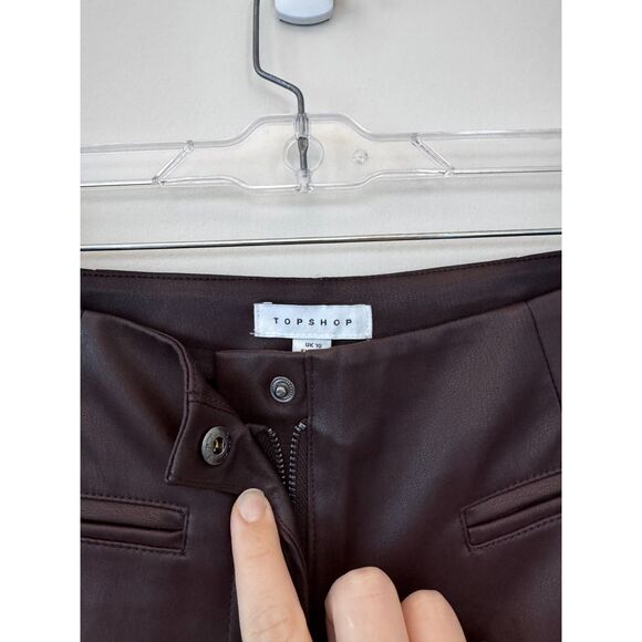 Topshop Vegan Leather Flared Pants Burgundy Size 6 - Picture 3 of 8